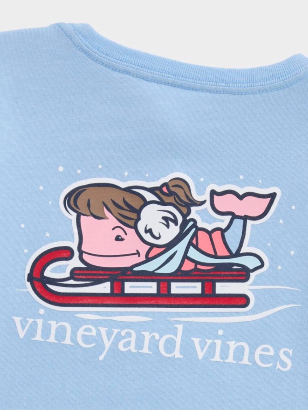 NWT Vineyard Vines Girls Whale Sledding Blue Glitter Long Sleeve Pocket Tee- 4T